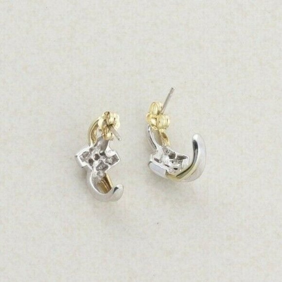 10k Yellow Gold Diamond Earrings J Hoop Earrings  .25 tcw hoops - Picture 7 of 8